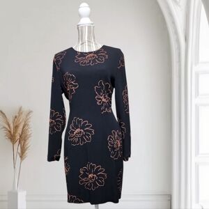 Helene Blake Elegant Vintage Black & Rust Embroidered Sheath Dress (5/6)